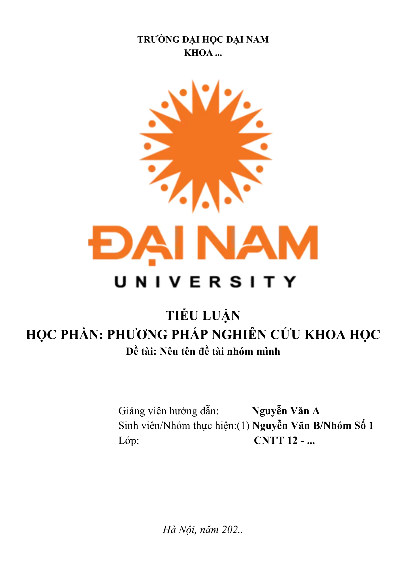 Mẫu bìa phương pháp nghiên cứu khoa học Đại học Đại Nam