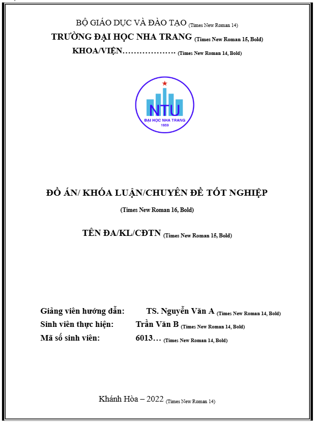 Mẫu bìa tiểu luận Đại học Nha Trang