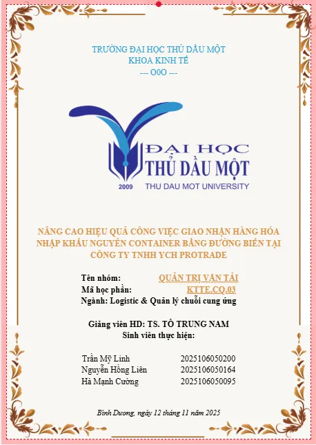 Mẫu bìa tiểu luận đại học thủ dầu một ngành logistic và quản lý chuỗi cung ứng