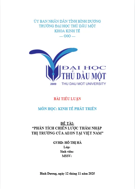 Mẫu bìa tiểu luận đại học thủ dầu một môn kinh tế phát triển