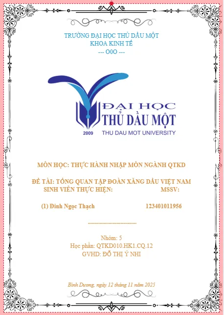 Mẫu bìa tiểu luận đại học thủ dầu một thực hành nhập môn quản trị kinh doanh