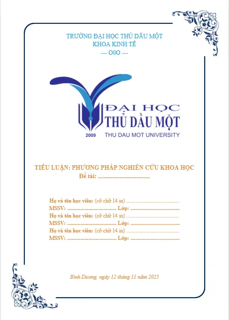 Mẫu bìa tiểu luận đại học thủ dầu một phương pháp nghiên cứu khoa học