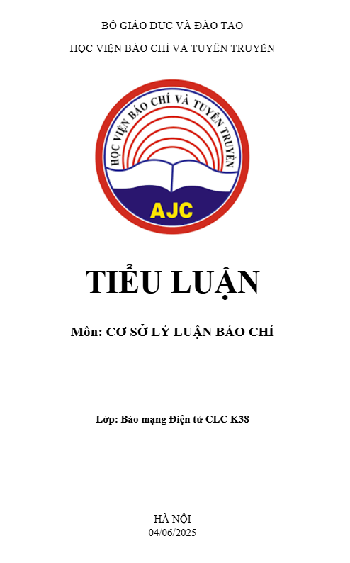 Mẫu bìa tiểu luận Học viện Báo chí và Tuyên truyền