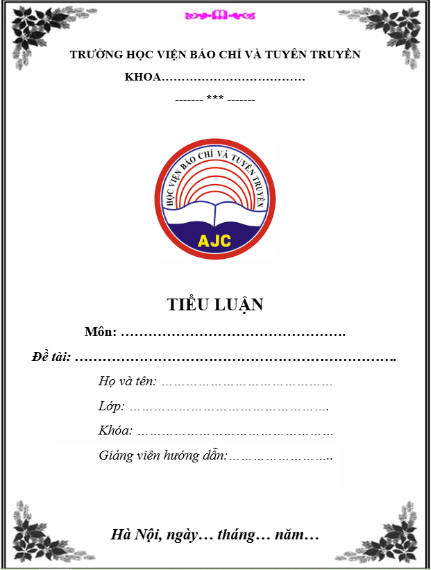 Mẫu bìa tiểu luận Học viện Báo chí và Tuyên truyền