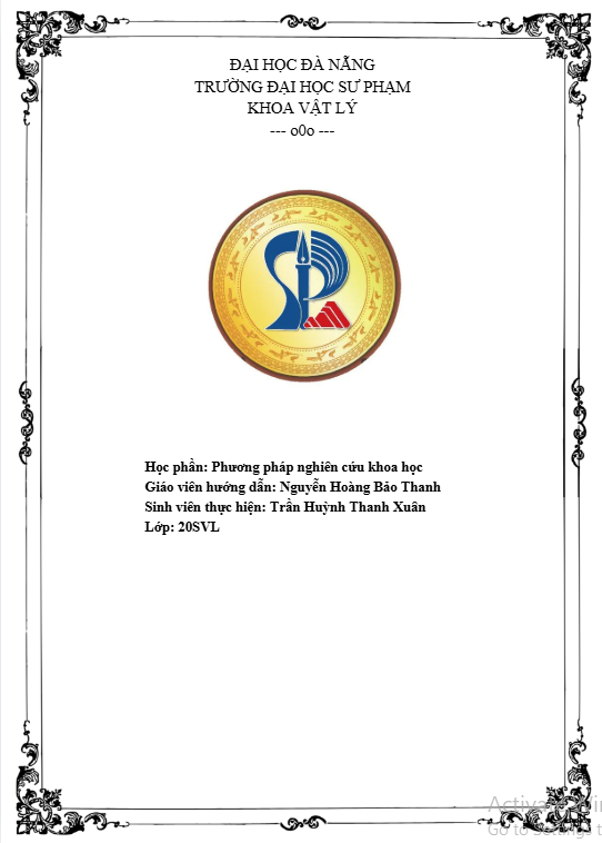 Mẫu bìa tiểu luận đại học sư phạm đà nẵng khoa vật lý
