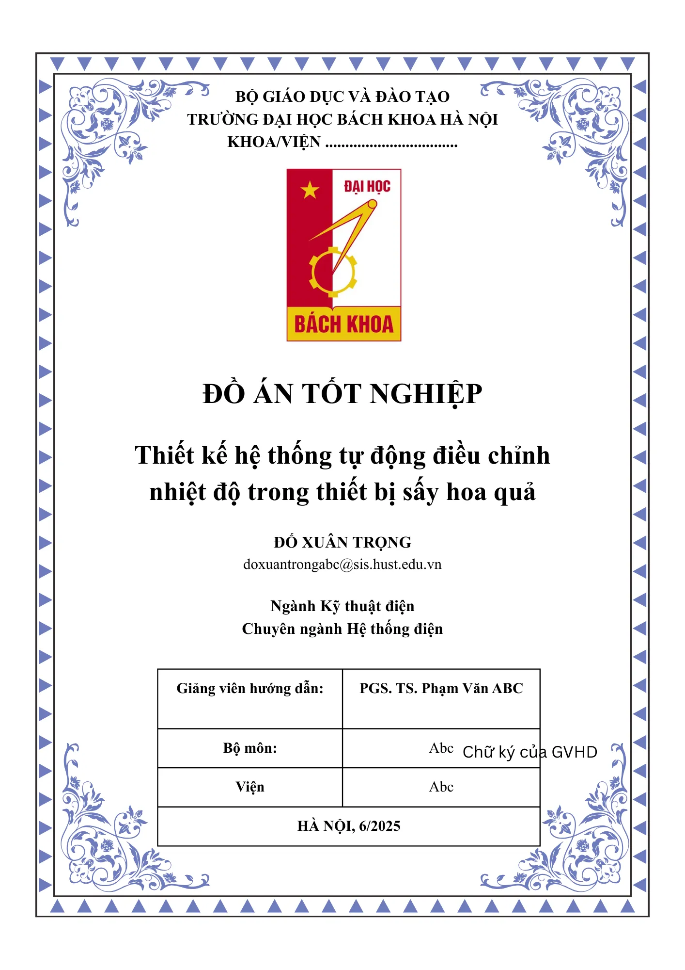 Mẫu bìa đồ án tốt nghiệp tone xanh đại học bách khoa