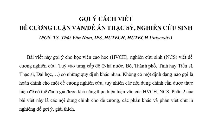 Hướng dẫn đề cương luận án tiến sĩ đại học Công nghệ HUTECH