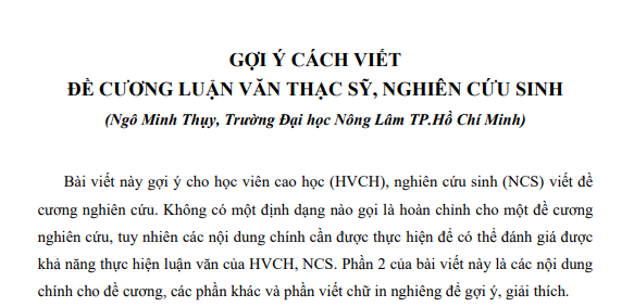 Hướng dẫn đề cương luận án tiến sĩ đại học Nông lâm