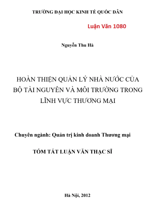 Hoàn thiện quản lý nhà nước của Bộ Tài nguyên và Môi trường trong lĩnh vực thương mại