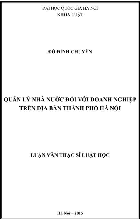 Quản lý nhà nước đối với doanh nghiệp trên địa bàn Thành phố Hà Nội