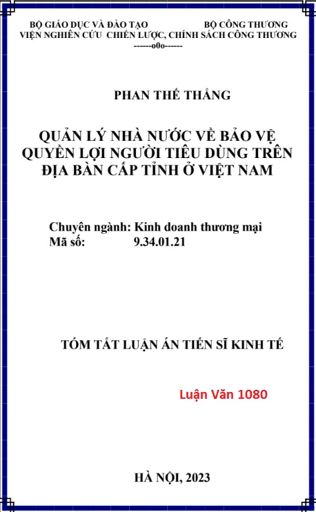 Quản lý nhà nước trong công tác bảo vệ quyền lợi người tiêu dùng tại cấp tỉnh ở Việt Nam