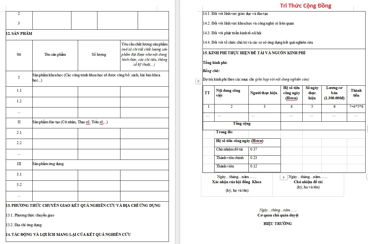 Mẫu thuyết minh đề tài nghiên cứu khoa học ĐH Thương mại