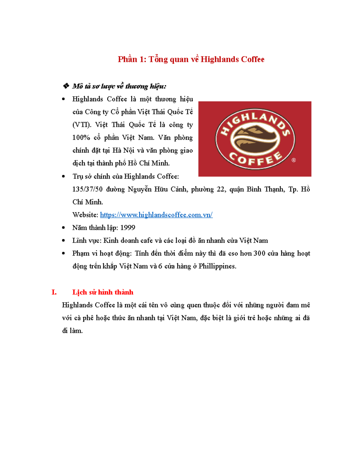 Mẫu tiểu luận phân tích tài chính cơ bản của Highlands Coffee Mẫu tiểu luận phân tích tài chính cơ bản của Highlands Coffee