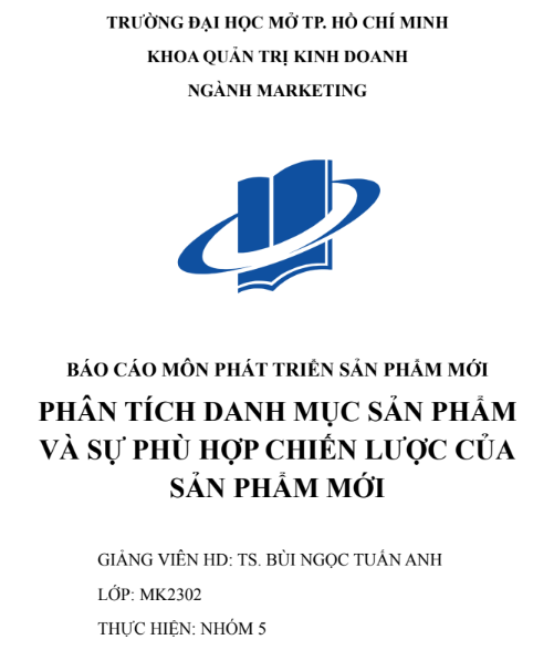 Tiểu luận Phân tích danh mục sản phẩm và sự phù hợp chiến lược của sản phẩm mới