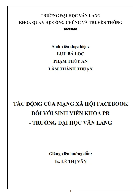 Tác động của MXH facebook đến sinh viên khoa PR