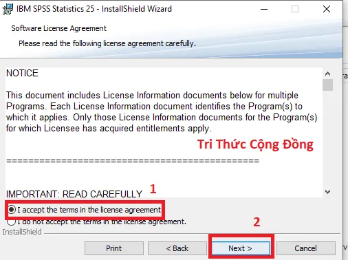 Chấp nhận điều khoản trong SPSS 25