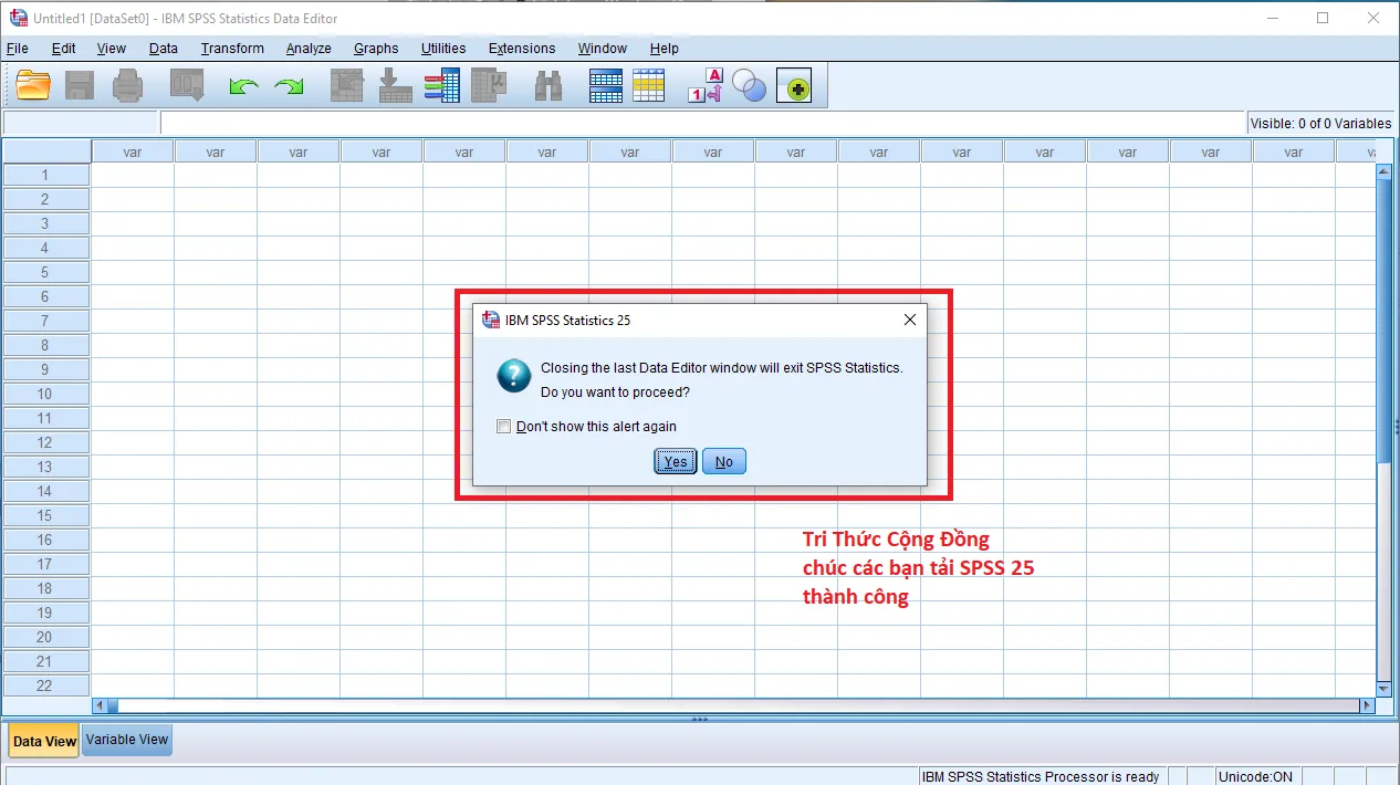 Màn hình hiển thị phiên bản SPSS 25 tải thành công