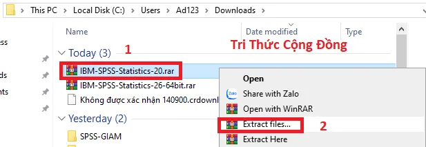 Giải nén phần mềm SPSS 20 sau khi đã tải về
