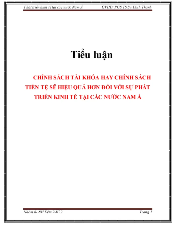 tiểu luận tài chính tiền tệ đối với sự phát triển kinh tế tại các nước nam á