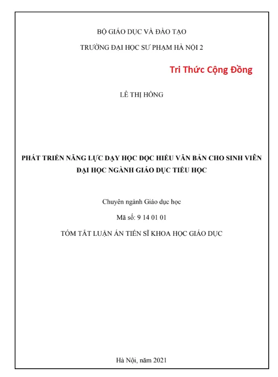 Tóm tắt luận án tiến sĩ khoa học giáo dục