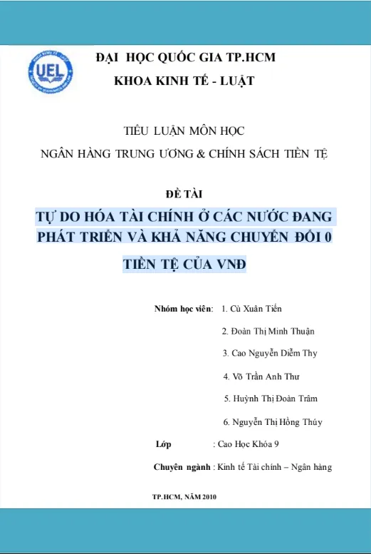 tự do hóa tài chính ở các nước đang phát triển và khả năng chuyển đổi tiền tệ của vnd