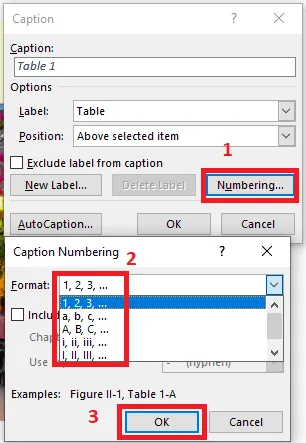 Tùy chỉnh cách đánh số thứ tự caption trong Word