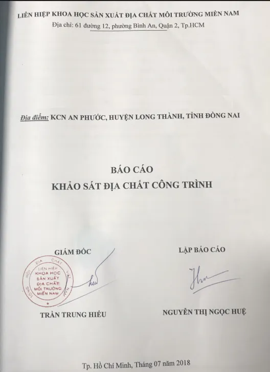 Báo cáo khảo sát địa chất công trình tại KCN An Phước, Đồng Nai 
