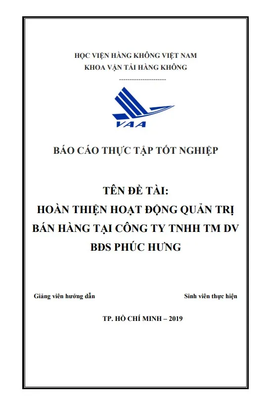 Hoàn thiện hoạt động quản trị bán hàng tại công ty TNHH TM DV Bất động sản Phúc Hưng