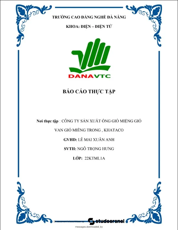 Mẫu báo cáo thực tập ngành điện lạnh tại công ty sản xuất ống gió Mẫu báo cáo thực tập ngành điện lạnh tại công ty sản xuất ống gió