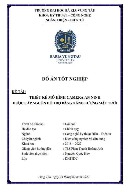 Báo cáo thực tập điện công nghiệp​ camera an ninh dùng năng lượng mặt trời.