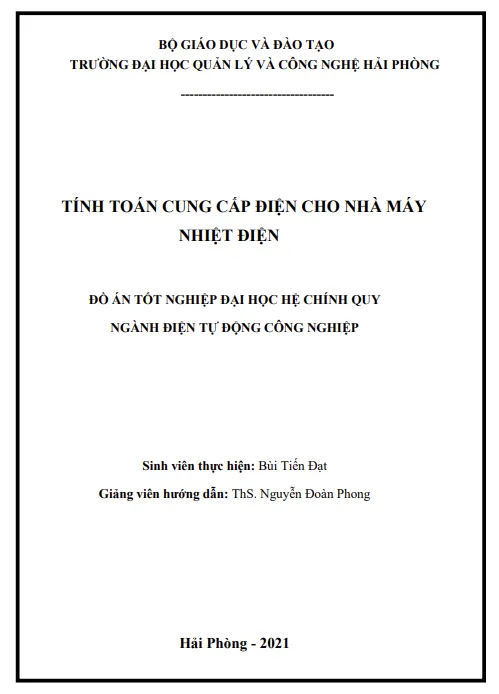 Đồ án tính toán cung cấp điện cho nhà máy nhiệt điện
