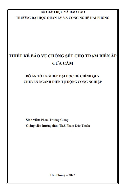 Báo cáo thực tập tốt nghiệp về thiết kế hệ thống bảo vệ chống sét cho trạm biến áp Cửa Cấm