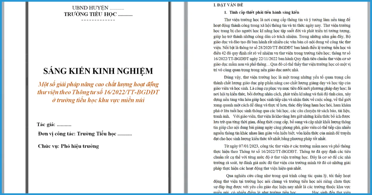 Bố cục của một bài sáng kiến kinh nghiệm thư viện tiểu học