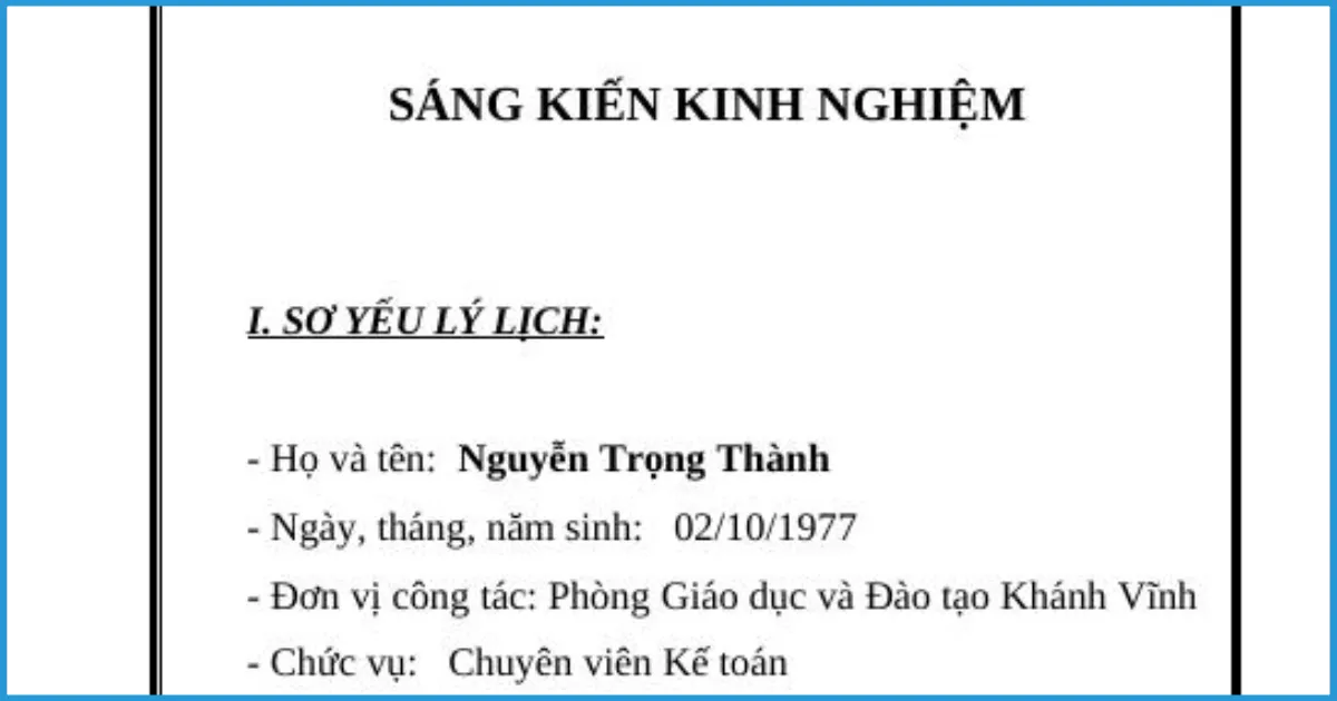 Bố cục chuẩn của một bản sáng kiến kinh nghiệm kế toán trường tiểu học Bố cục chuẩn của một bản sáng kiến kinh nghiệm kế toán trường tiểu học