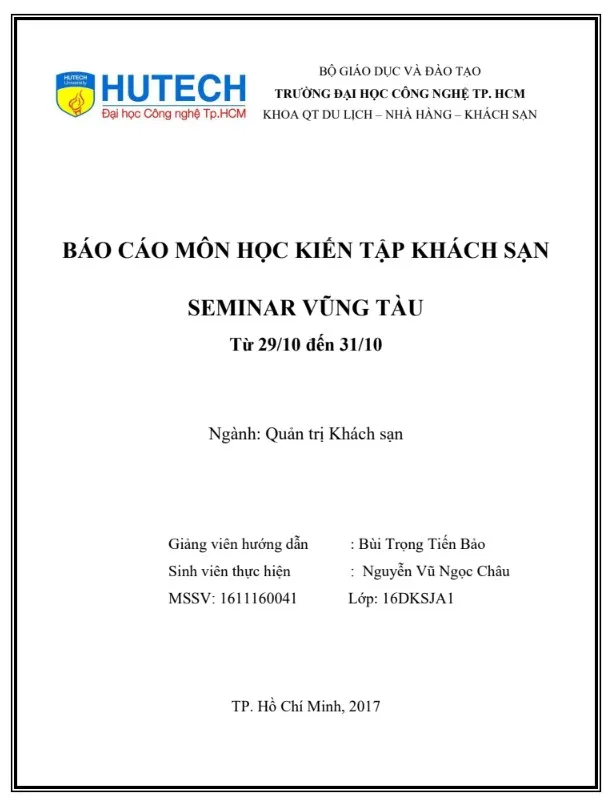 Báo cáo kiến tập Seminar ở khách sạn Imperial Vũng Tàu