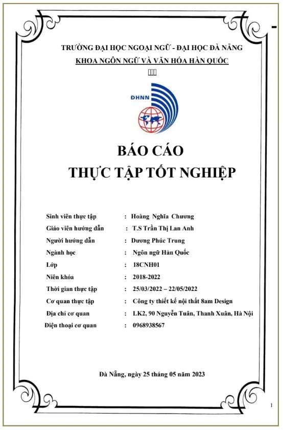 Báo cáo thực tập ngành Ngôn ngữ Hàn Quốc tại Công ty thiết kế nội thất 8am Design