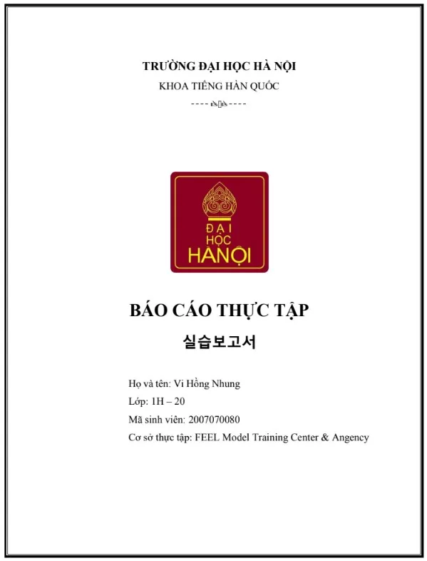 Báo cáo thực tập ngành Ngôn ngữ Hàn Quốc tại FEEL Model Training Center & Agency