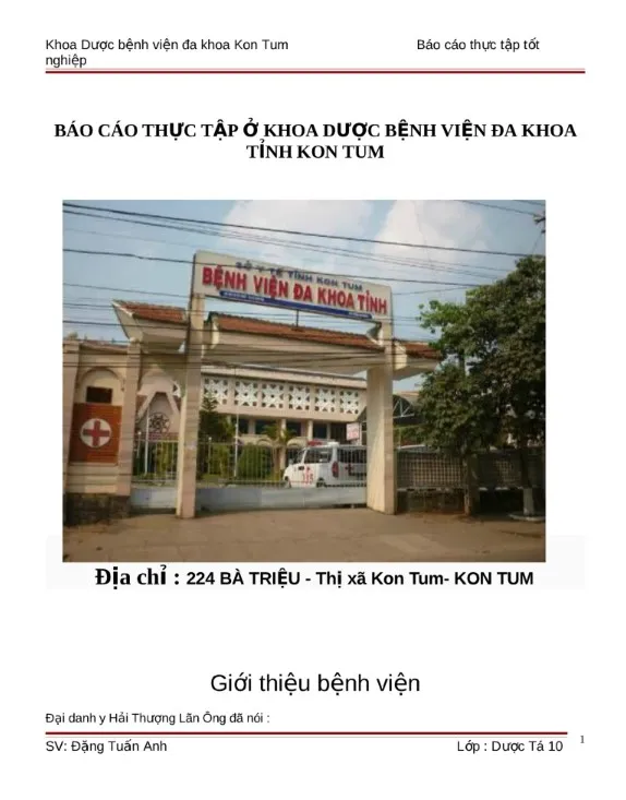 Báo cáo thực tập ở khoa dược bệnh viện đa khoa tỉnh Kon Tum