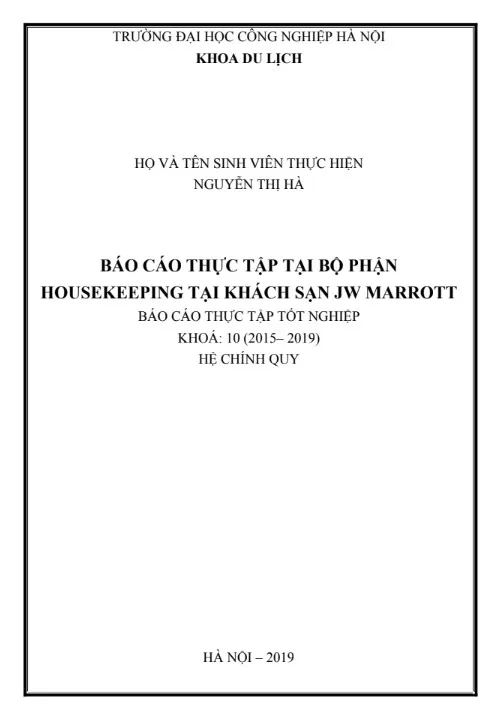 Báo cáo thực tập tại bộ phận Housekeeping khách sạn JW Marriott Hà Nội