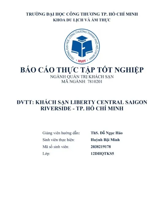 Báo cáo thực tập tốt nghiệp ngành Quản trị Khách sạn tại Liberty Central Saigon Riverside