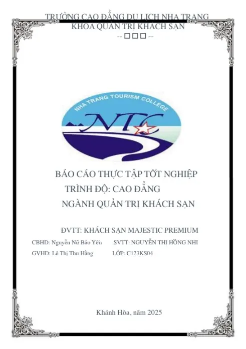 Mẫu báo cáo thực tập khách sạn Majestic ở bộ phận Lễ tân