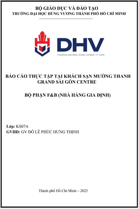 Mẫu báo cáo thực tập khách sạn Mường Thanh tại bộ phận F&B