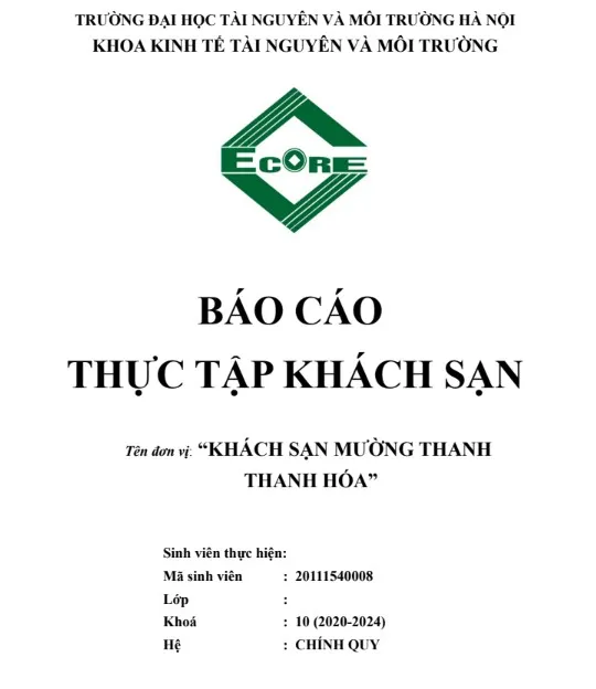 Mẫu báo cáo thực tập khách sạn Mường Thanh tổng hợp các phòng ban