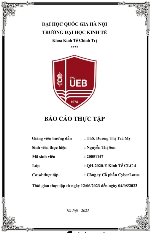 Mẫu báo cáo thực tập thực tế tại Công ty Cổ phần CyberLotus