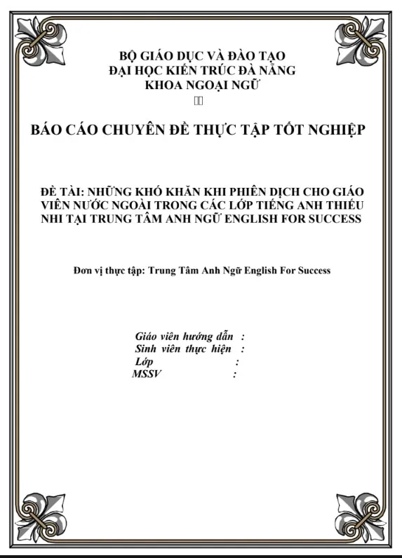 Mẫu báo cáo thực tập trợ giảng tại trung tâm Anh ngữ English For Success
