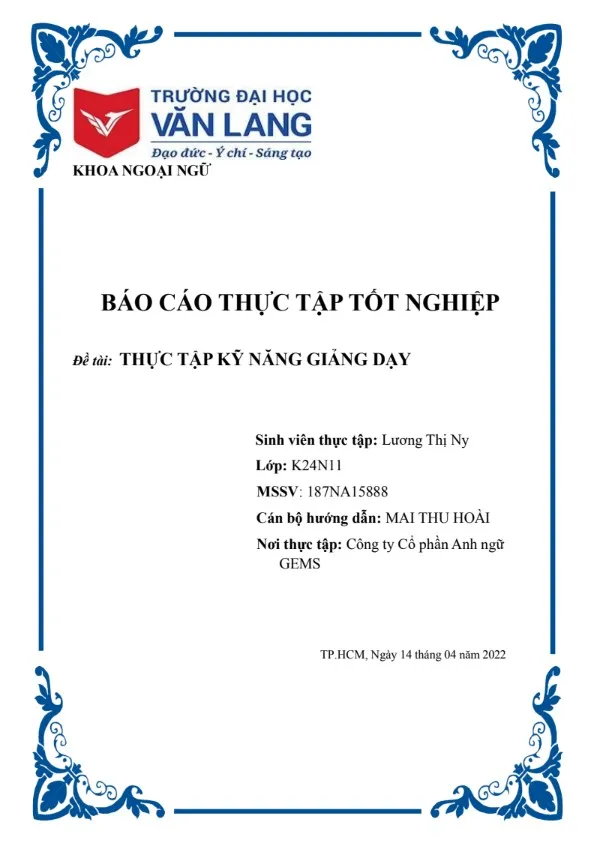 Mẫu báo cáo thực tập trợ giảng tại trung tâm Anh ngữ GEMS