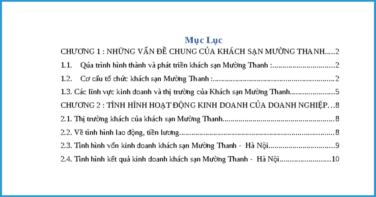 Nội dung chính của báo cáo thực tập khách sạn Mường Thanh