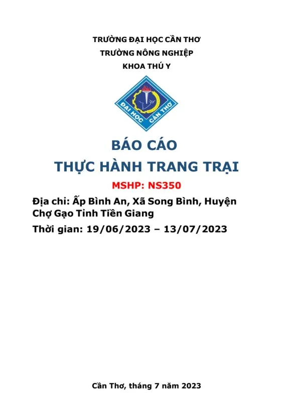 Thực tập quy trình nuôi dưỡng heo thịt tại trang trại Tiền Giang
