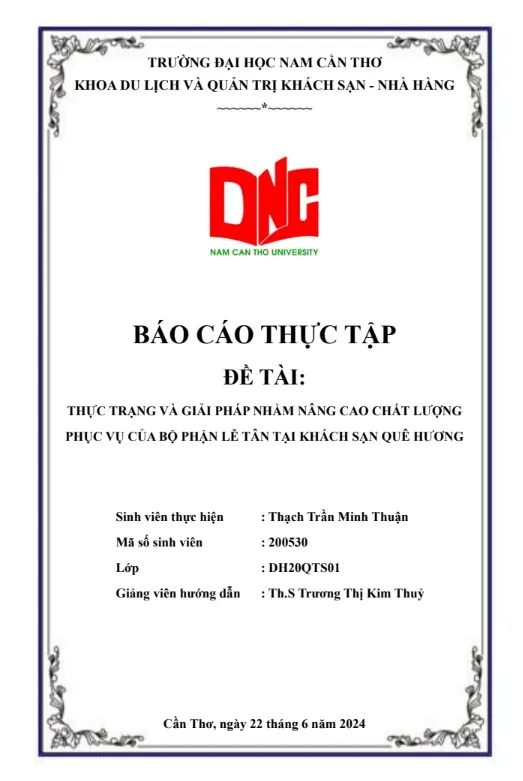 Thực trạng và giải pháp nâng cao chất lượng phục vụ lễ tân khách sạn Quê Hương